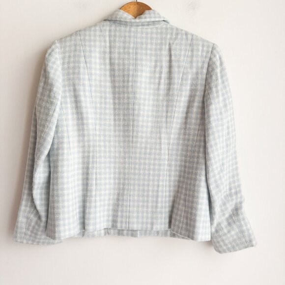Talbots Vintage Pastel Blue White Check Plaid Print Cropped Blazer 6 - Picture 4 of 5